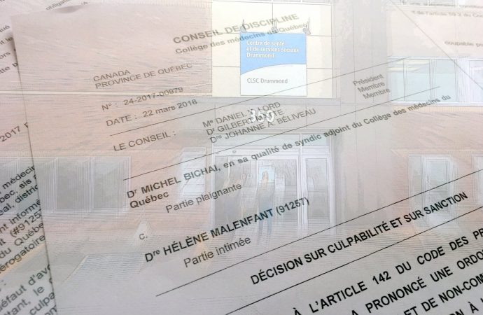 Le conseil de discipline du Collège des médecins du Québec sanctionne temporairement Dre Hélène Malenfant