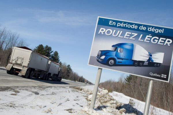 Dégel 2018 – La date de début de la période de restriction des charges des véhicules lourds pour la zone 1 est maintenant officielle