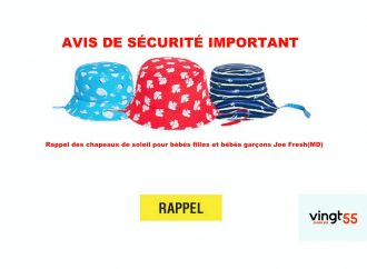 AVIS DE SÉCURITÉ IMPORTANT: Rappel des chapeaux de soleil pour bébés filles et bébés garçons Joe Fresh(MD)