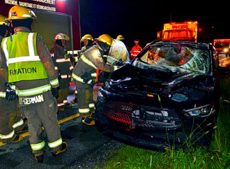 Une voiture avec trois occupants à bord percute un orignal sur l’autoroute 20 près de Drummondville