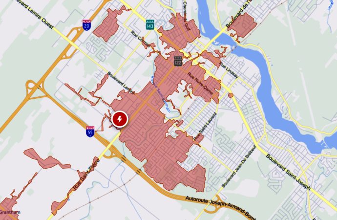 Une panne d’électricité touche actuellement un important secteur de Drummondville