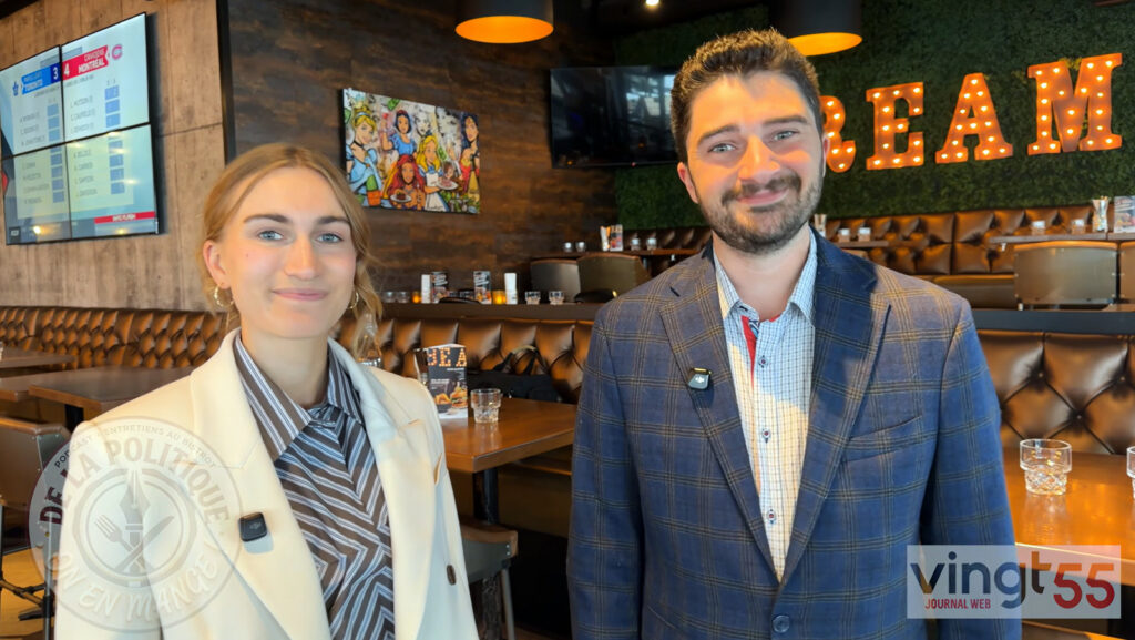 Animée par le duo dynamique composé de Jonathan Carreiro-Benoit et Andréanne Fiola, émission De la politique, on en mange @ Crédit photo Agence CDQ Média Vingt55 Tous droits réserves